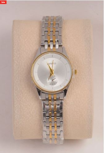 Two Tone Silver Chain Womans Watch White Dial