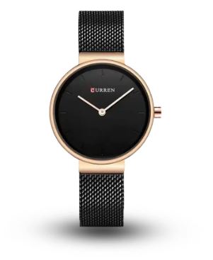 C9016L Curren Black Dial Black Stainless Steel Band Analog Quartz Women's Watch.