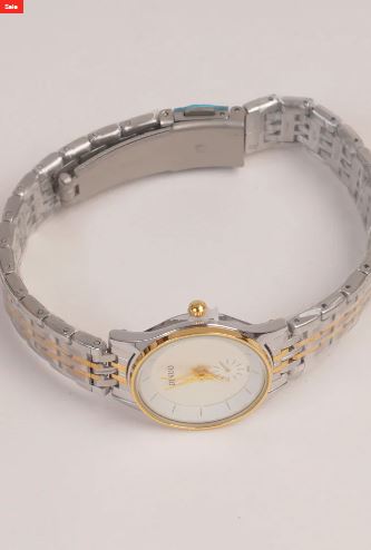 Two Tone Silver Chain Womans Watch White Dial