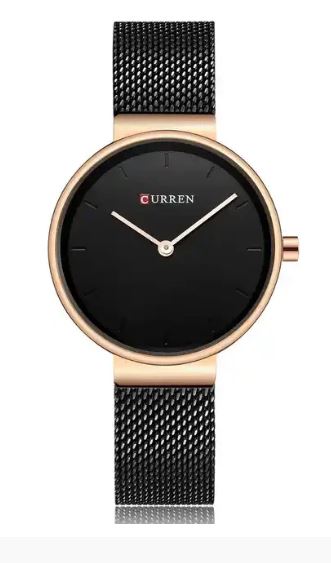 C9016L Curren Black Dial Black Stainless Steel Band Analog Quartz Women's Watch.