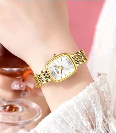 C-9093L Curren WHITE Dial golden Stainless Chain Steel Analog Quartz Women's Watch.