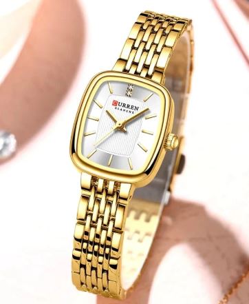 C-9093L Curren WHITE Dial golden Stainless Chain Steel Analog Quartz Women's Watch.