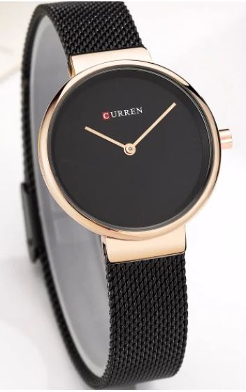 C9016L Curren Black Dial Black Stainless Steel Band Analog Quartz Women's Watch.