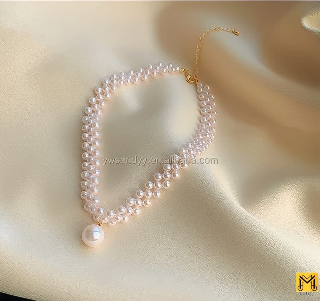 Elegant Double-Strand Pearl Necklace with Statement Pendant