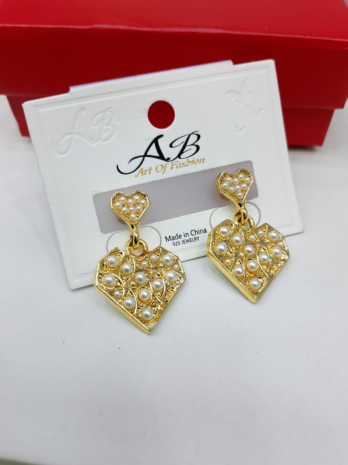 Elegant Gold-Plated Heart Pearl Drop Earrings