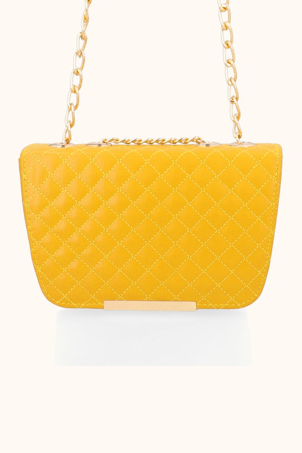 Quilted Mustard Yellow Chain Shoulder Bag