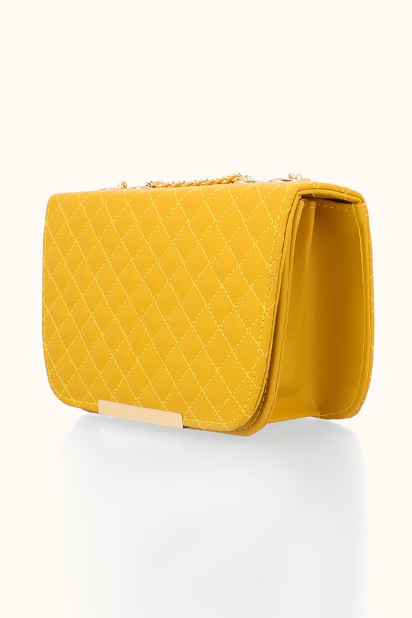 Quilted Mustard Yellow Chain Shoulder Bag
