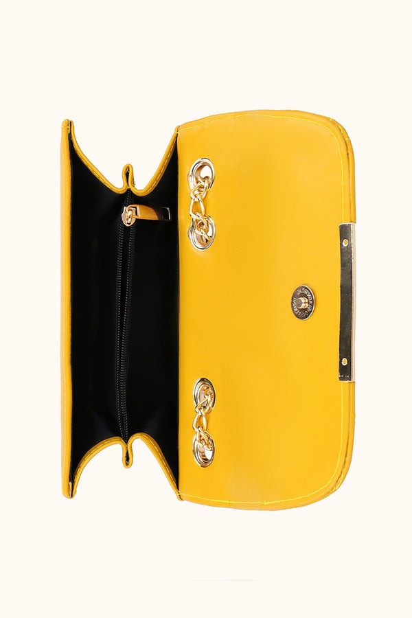 Quilted Mustard Yellow Chain Shoulder Bag