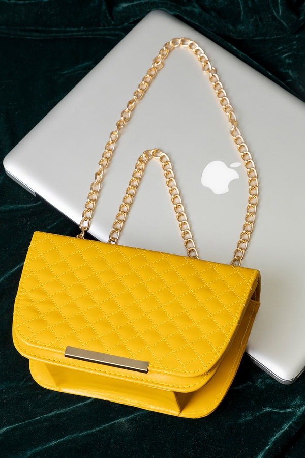 Quilted Mustard Yellow Chain Shoulder Bag