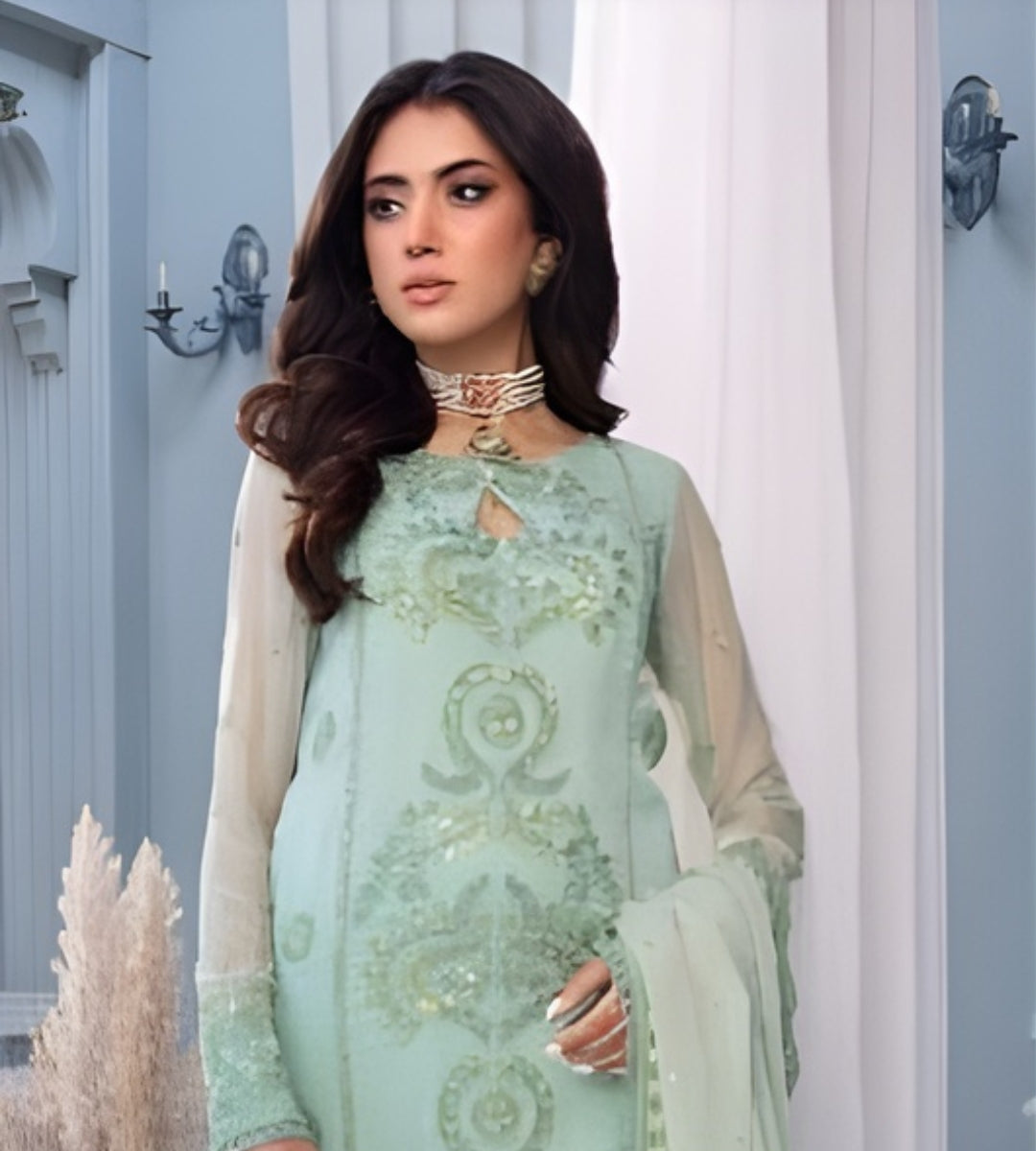 Merakish Luxury Chiffon Sea Green Embroidered’23 – ST23-MK6 Breeze