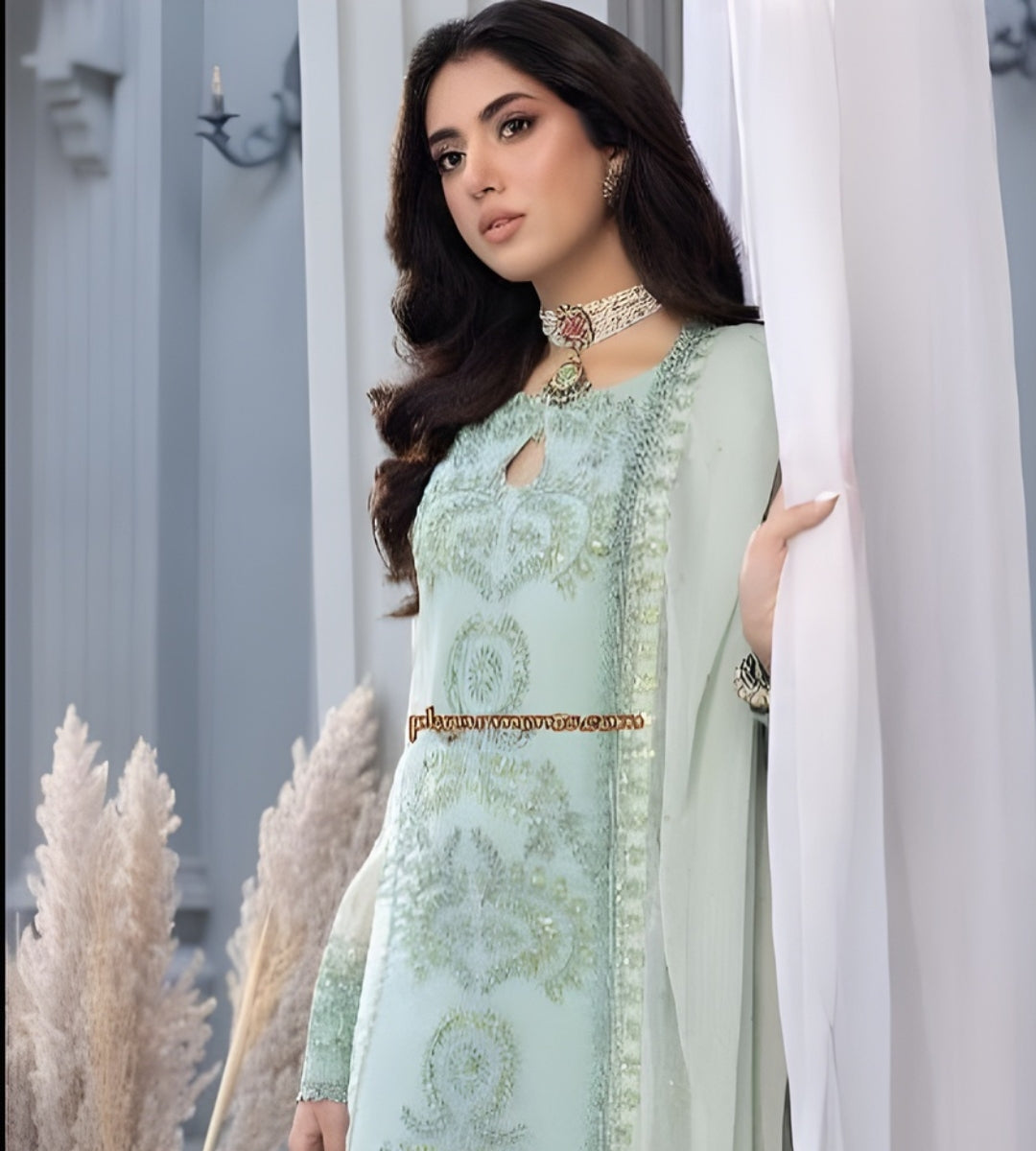 Merakish Luxury Chiffon Sea Green Embroidered’23 – ST23-MK6 Breeze