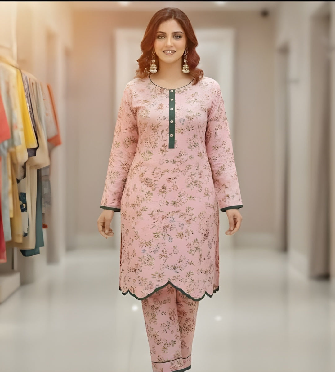 Khaadi Peach & Blue Printed 2-Piece Suit