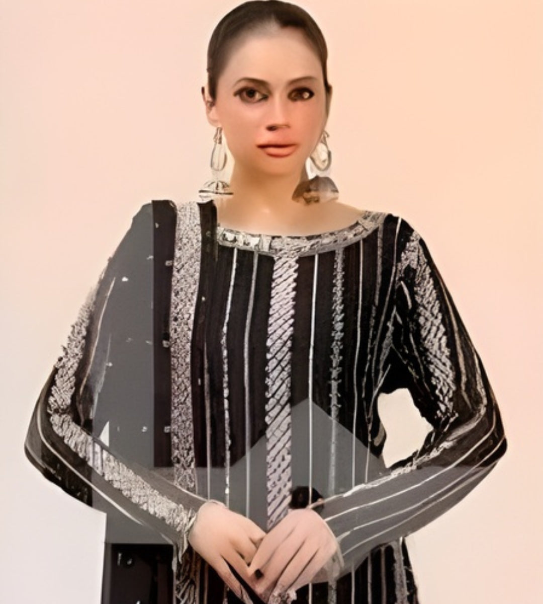 Wedding Collection – Chiffon Sequence & Pearl Work Long Shirt with Fancy Dupatta & Crush Sharara