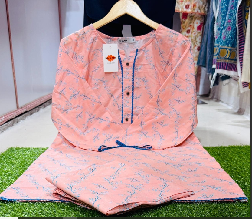 Khaadi Peach & Blue Printed 2-Piece Suit