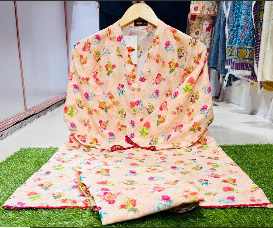 Peach Floral Printed Lawn Suit